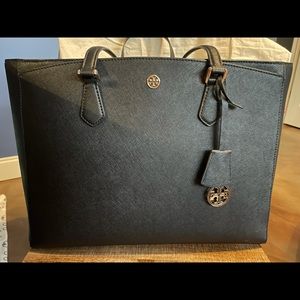Tory Burch Robinson Tote Bag Black and Gold